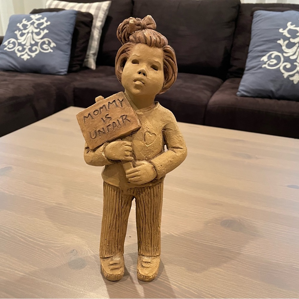 Vintage Lee Bortin Originals “Mommy is Unfair” Girl w/ Sign Clay Sculpture